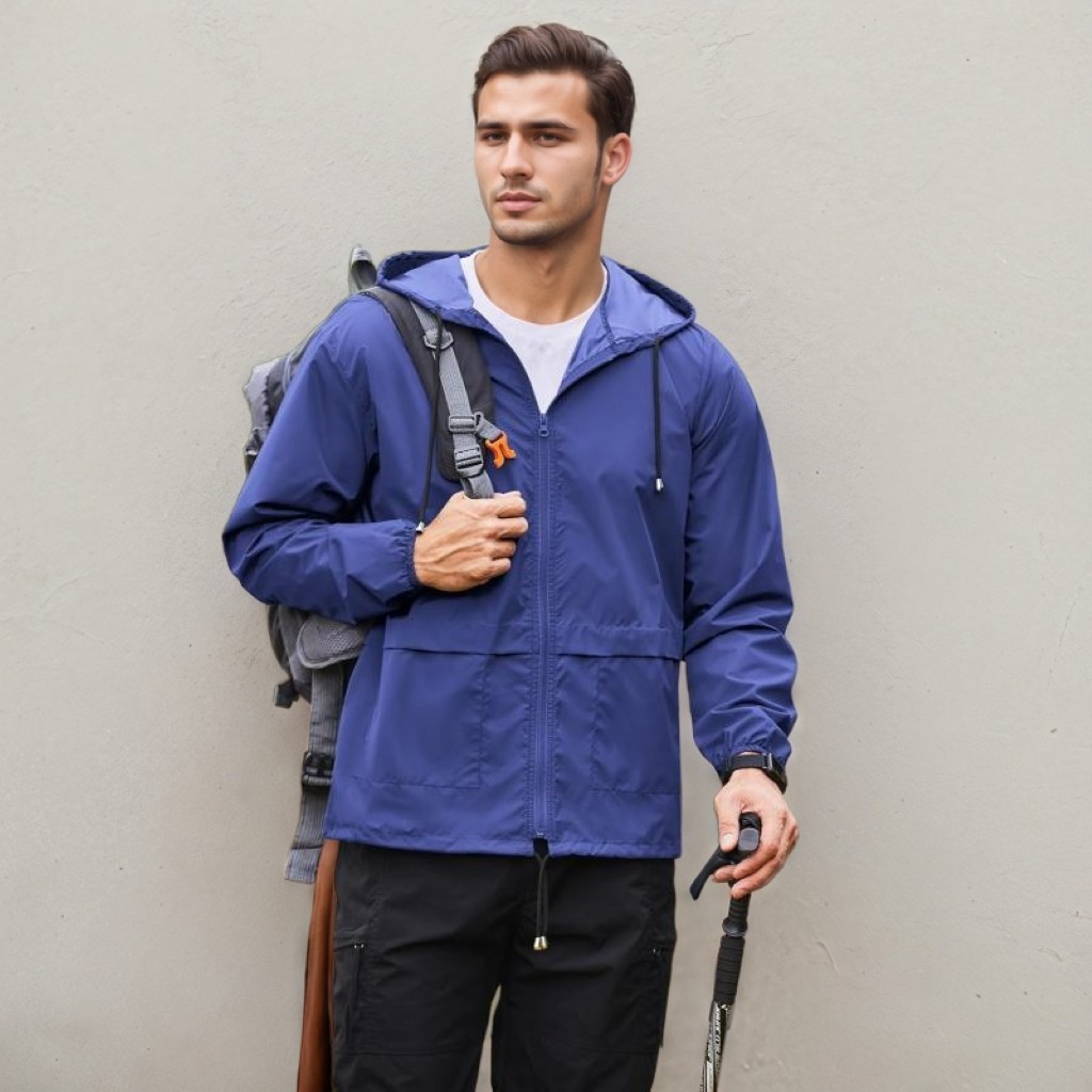 Men Packable Waterproof Rain Jacket