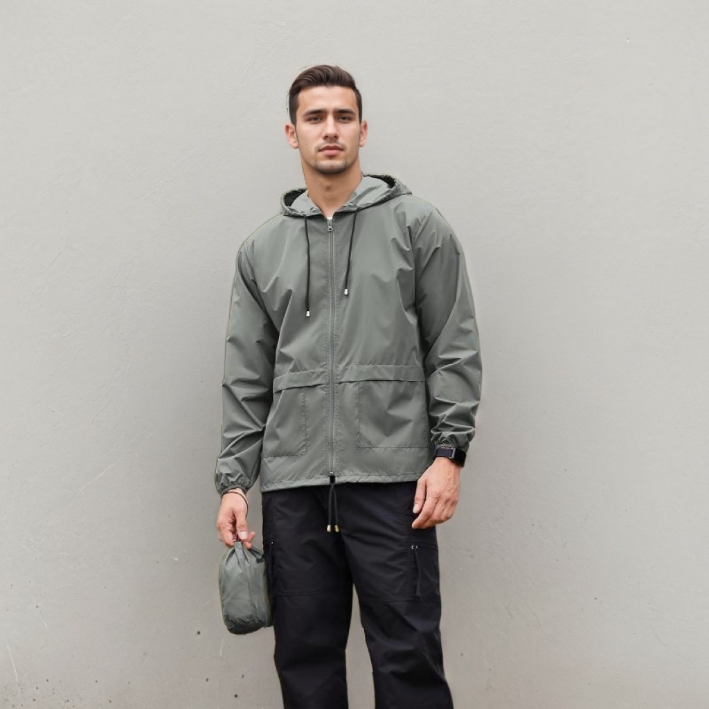 Men Packable Waterproof Rain Jacket