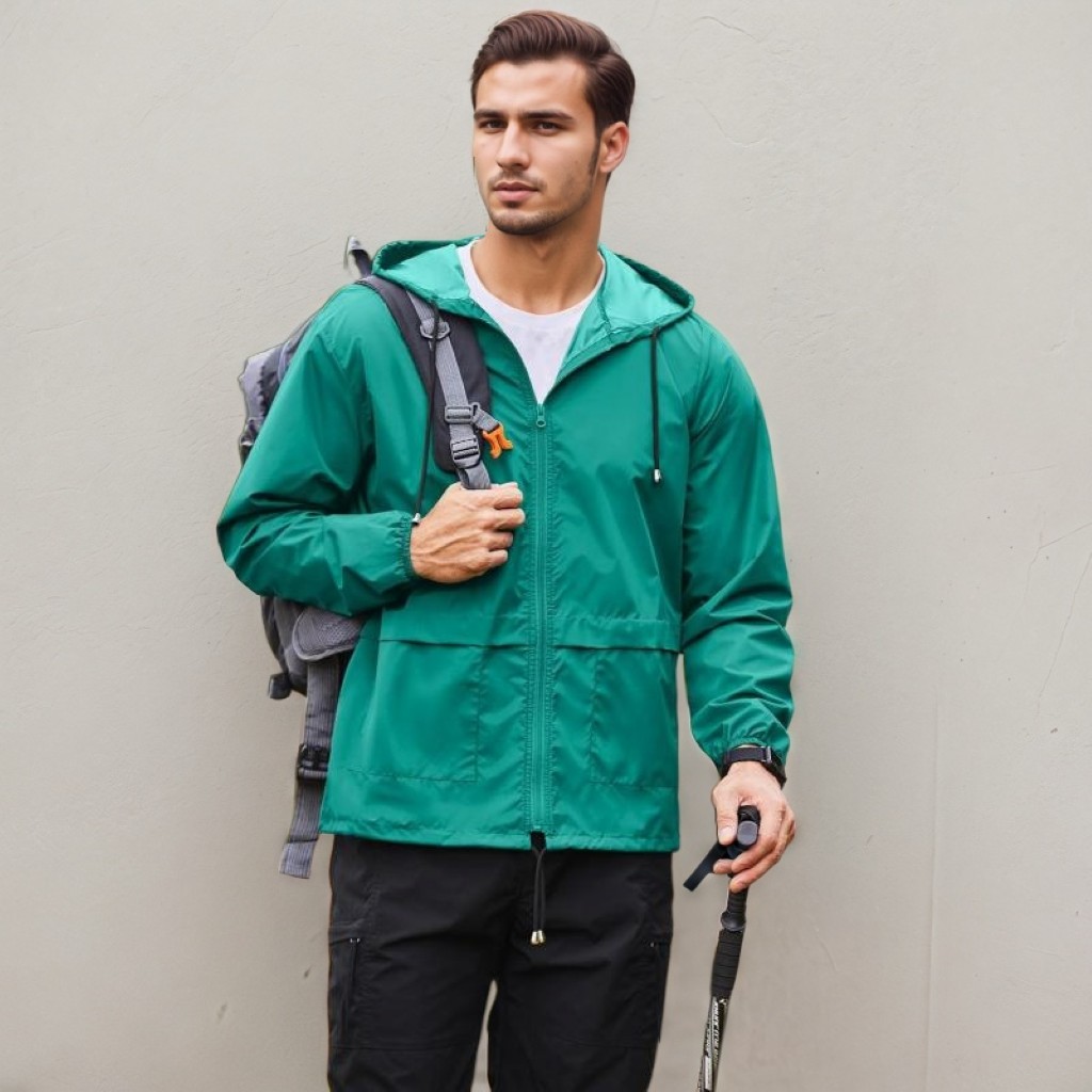 Men Packable Waterproof Rain Jacket