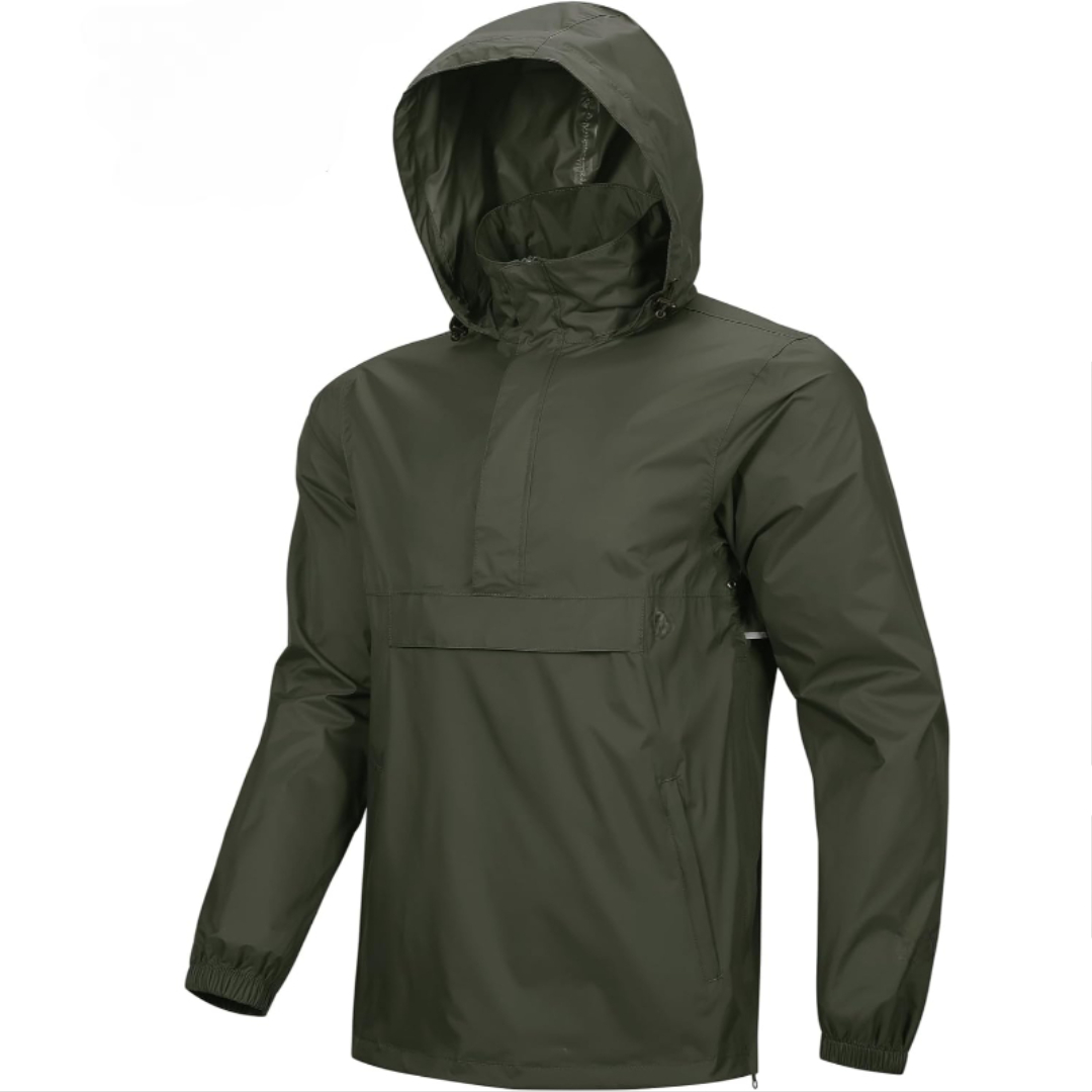 Mens Waterproof Lightweight Packable Rain Jacket Pullover