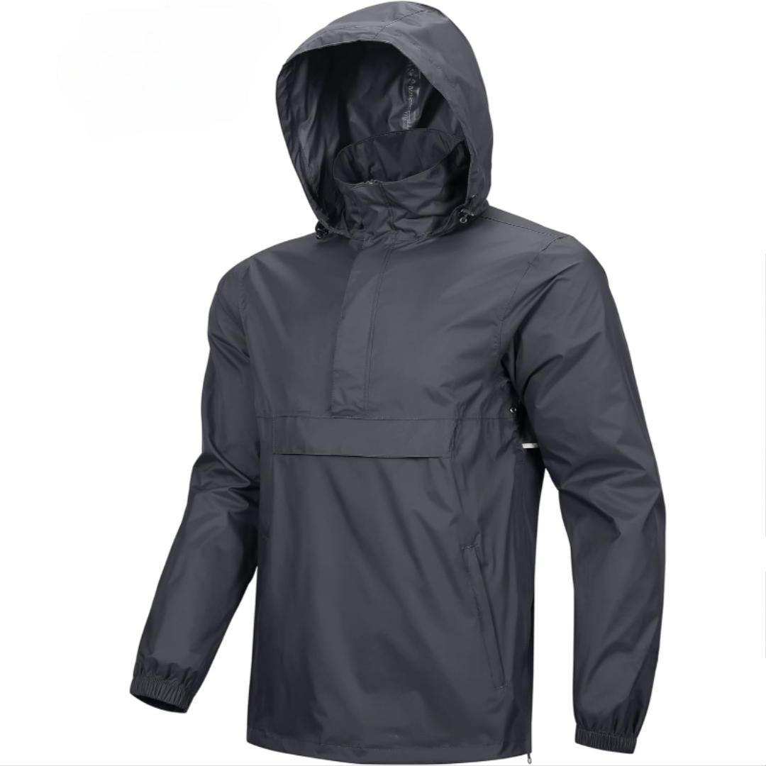 Mens Waterproof Lightweight Packable Rain Jacket Pullover