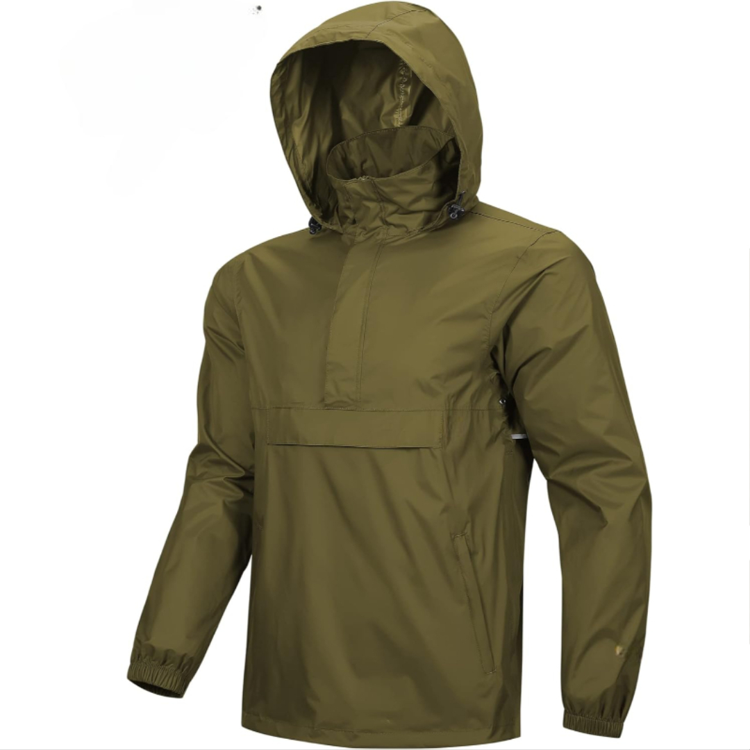 Mens Waterproof Lightweight Packable Rain Jacket Pullover