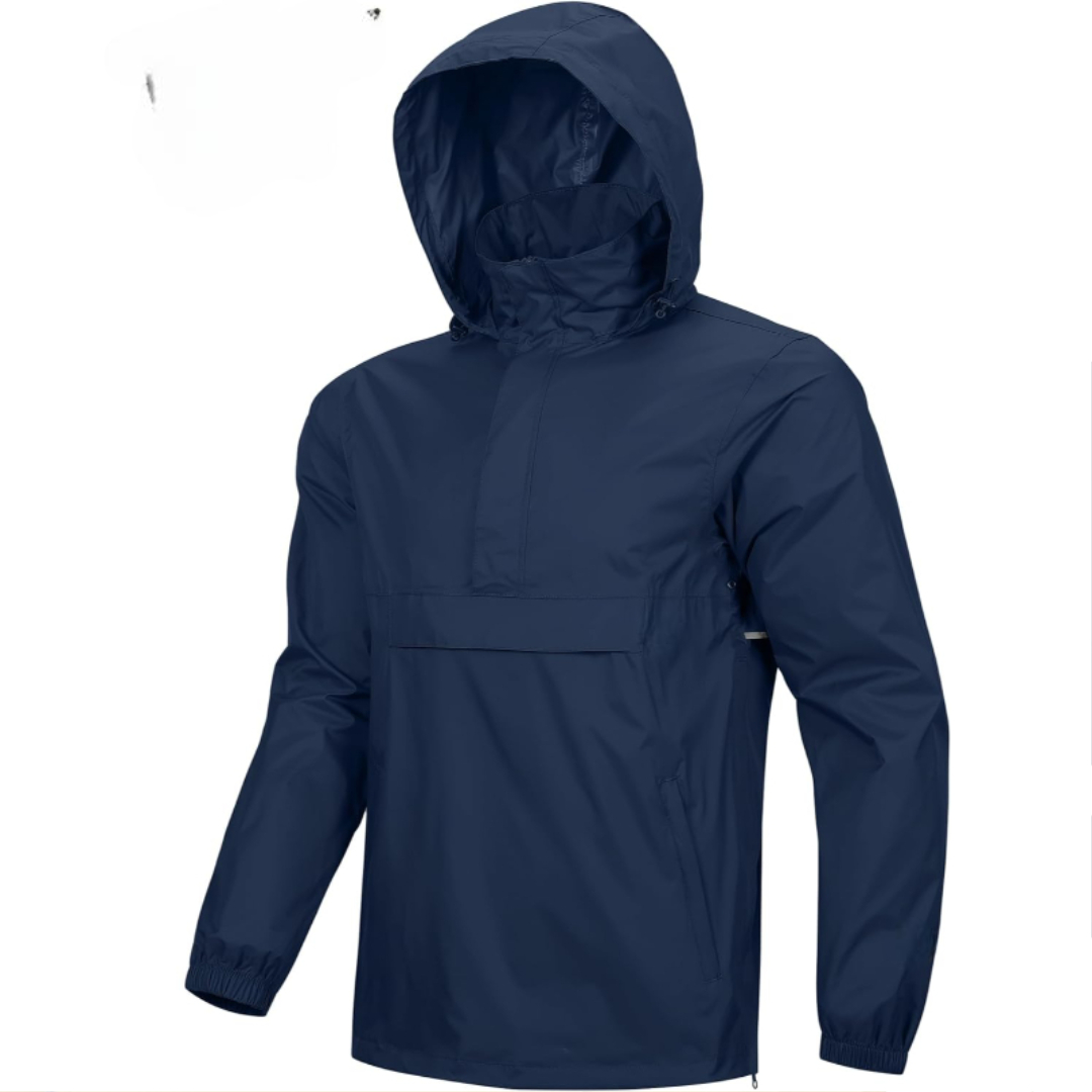 Mens Waterproof Lightweight Packable Rain Jacket Pullover