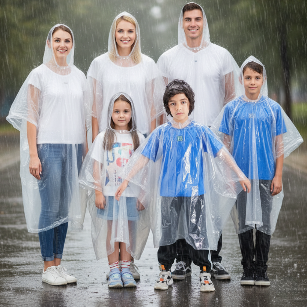 Pack of 6 Disposable Rain Ponchos for Adults