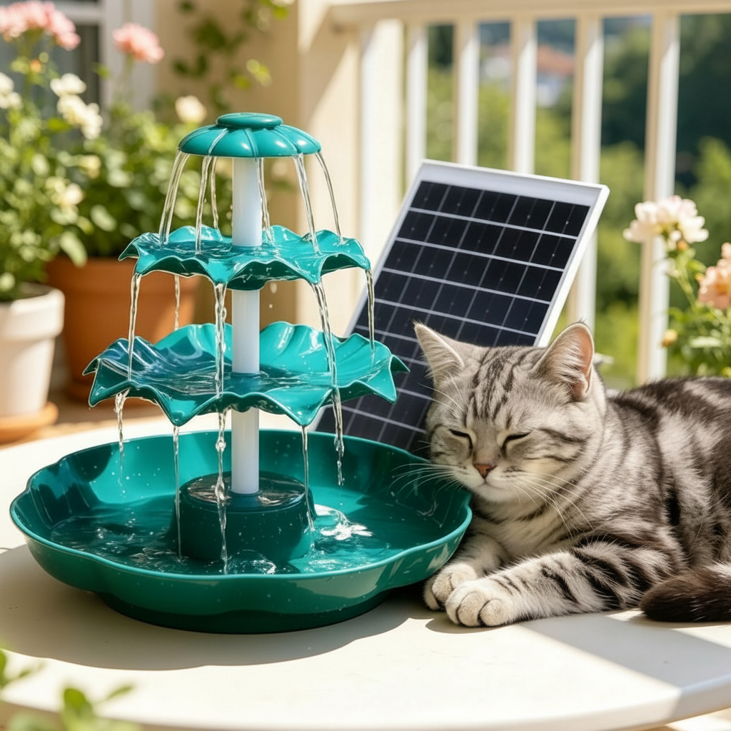 Solar Powered 3 Tiered Waterfall Bird Bath Fountain With 9 Water Streams For Garden Outdoor Decor