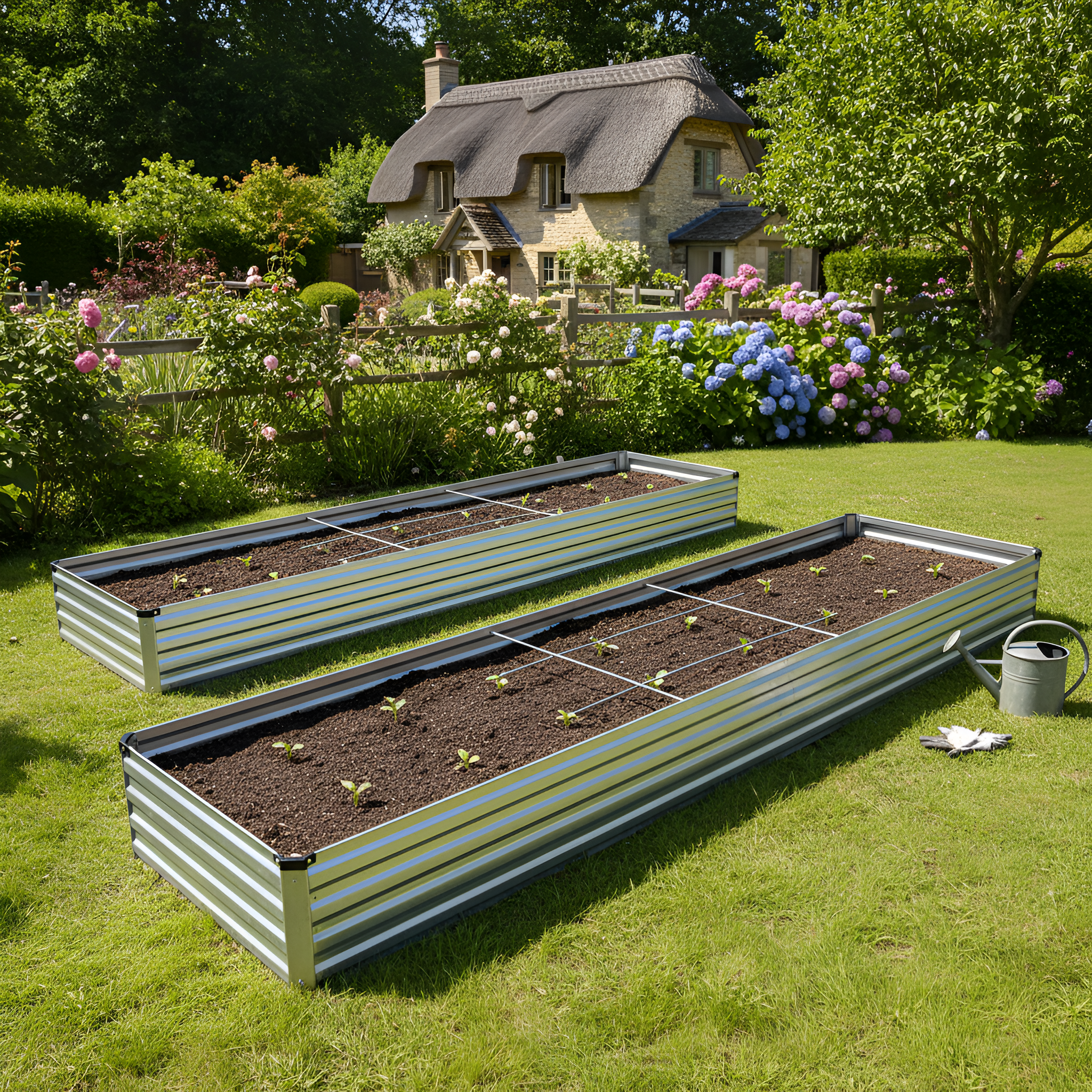 Two Pack 6x3x1 Foot Galvanized Raised Metal Garden Beds Kit Planter Box