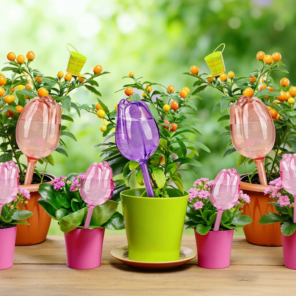 4 Piece Tulip Shaped Self Watering Globes With Narrow Mouth Design For Indoor And Outdoor Potted Plants