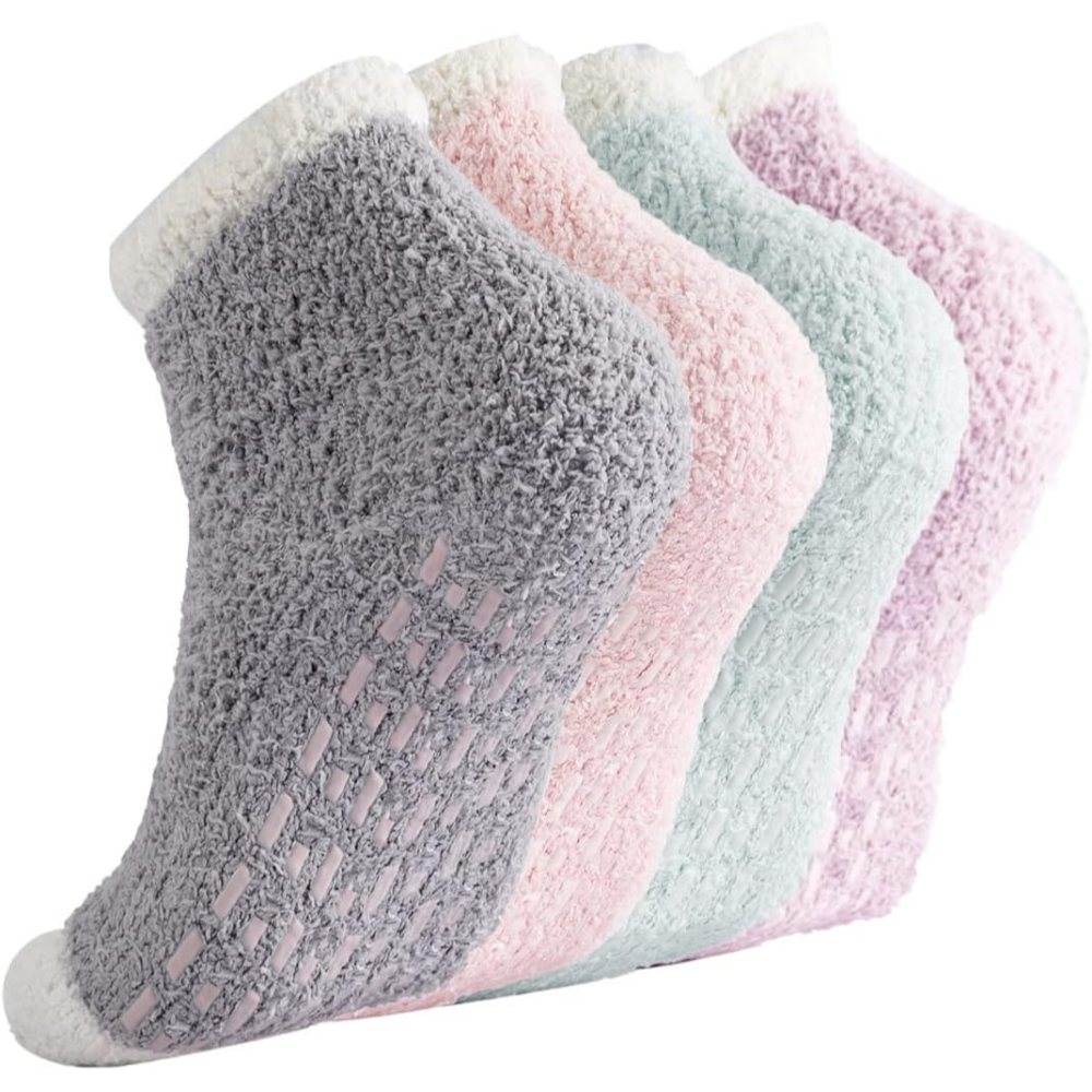 4 Pairs Women Non Slip Grip Slipper Socks