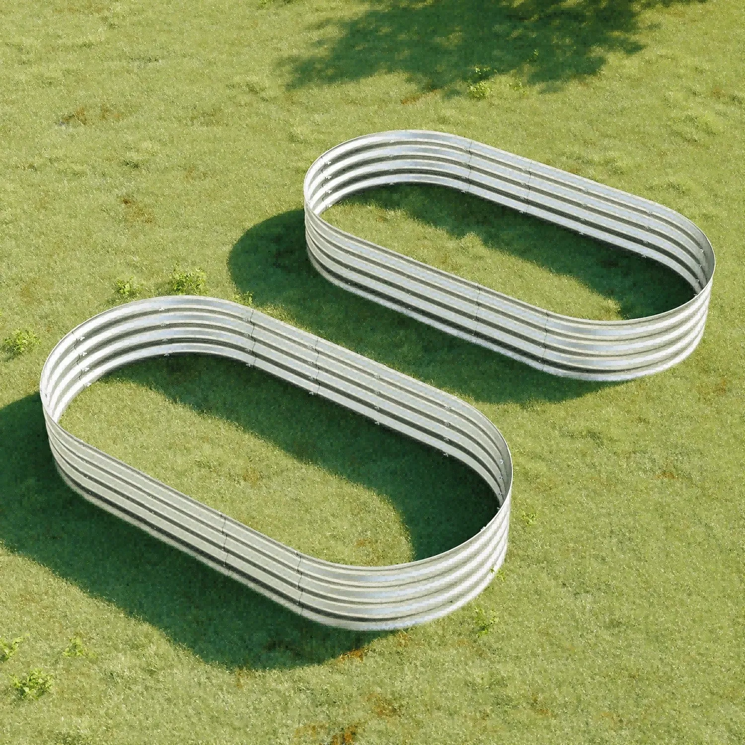 2pc Oval Metal Raised Garden Bed For Flower And Vegetable Planting For Gardeners