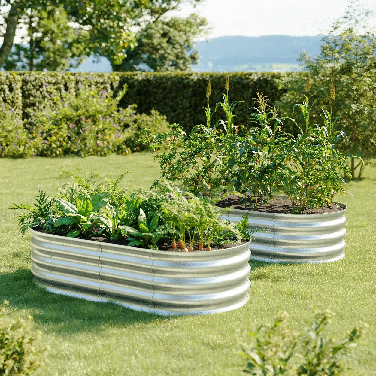 2pc Oval Metal Raised Garden Bed For Flower And Vegetable Planting For Gardeners