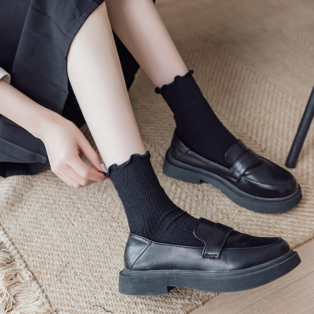 Pack of 6 Women Ruffle Turn Cuff Casual Cool Knit Cotton Lettuce Ankle Crew Socks