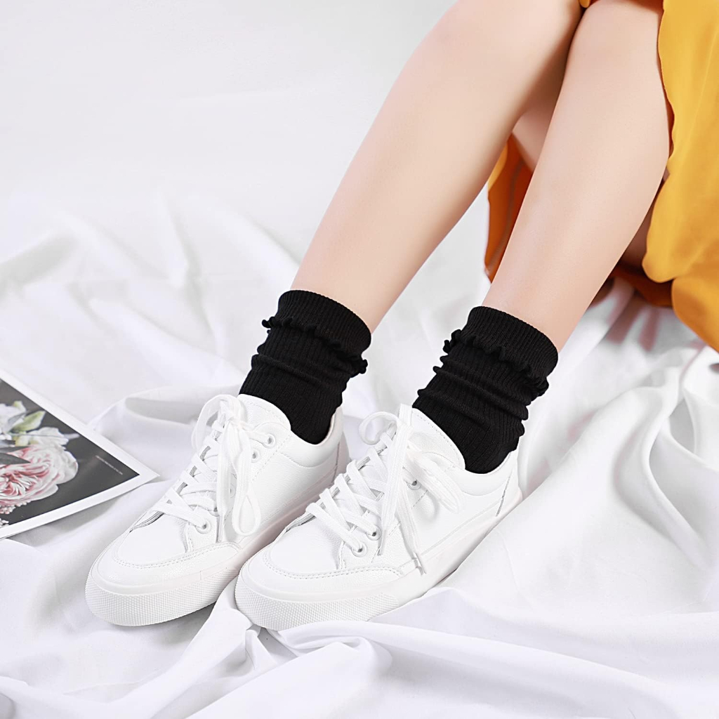 Pack of 6 Women Ruffle Turn Cuff Casual Cool Knit Cotton Lettuce Ankle Crew Socks