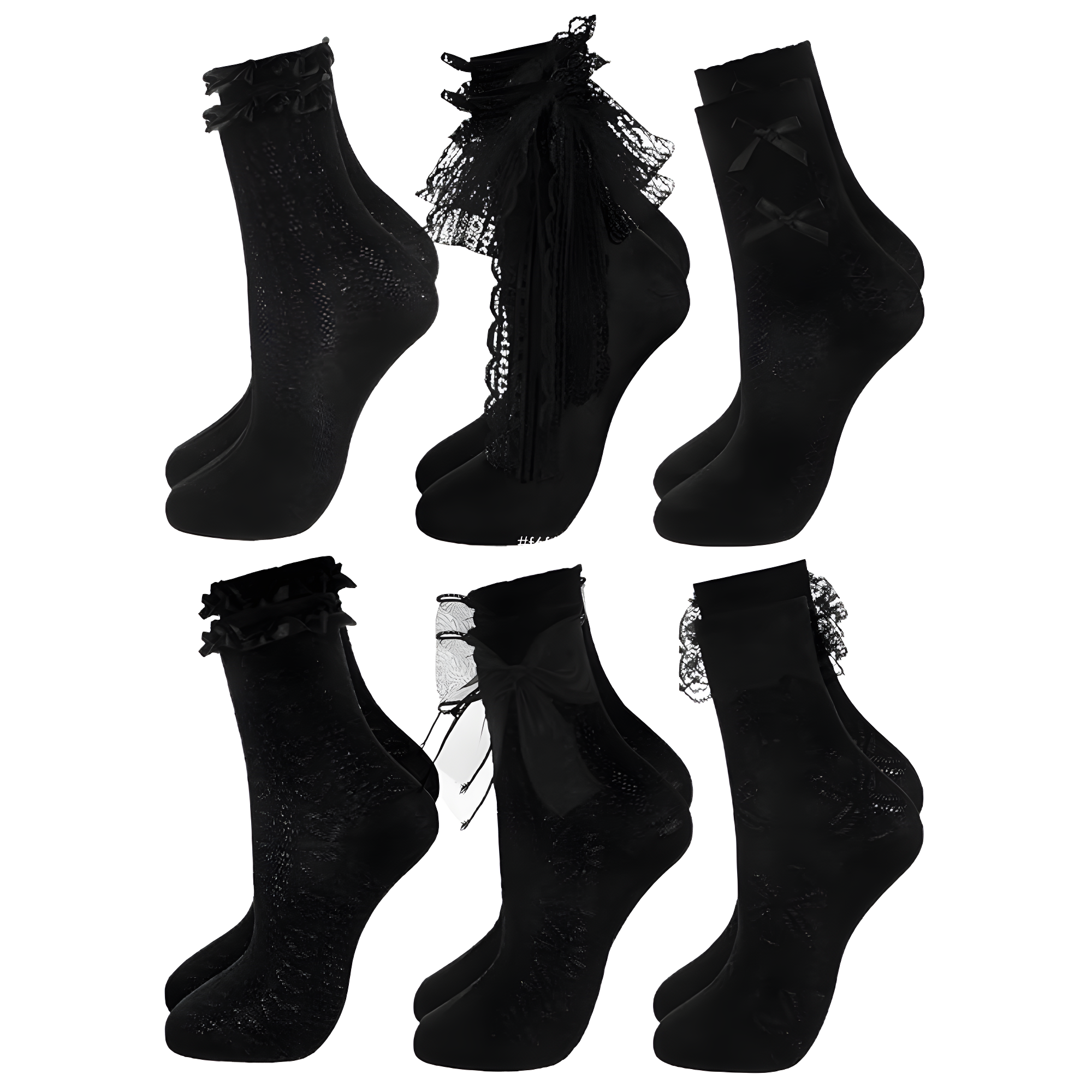 6 Pairs Women Lace Ruffle Ankle Socks 