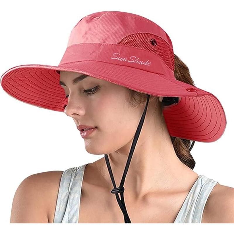 Wide Brim Sun Hat With Ponytail Opening And Adjustable Fit-USA Fish Bait