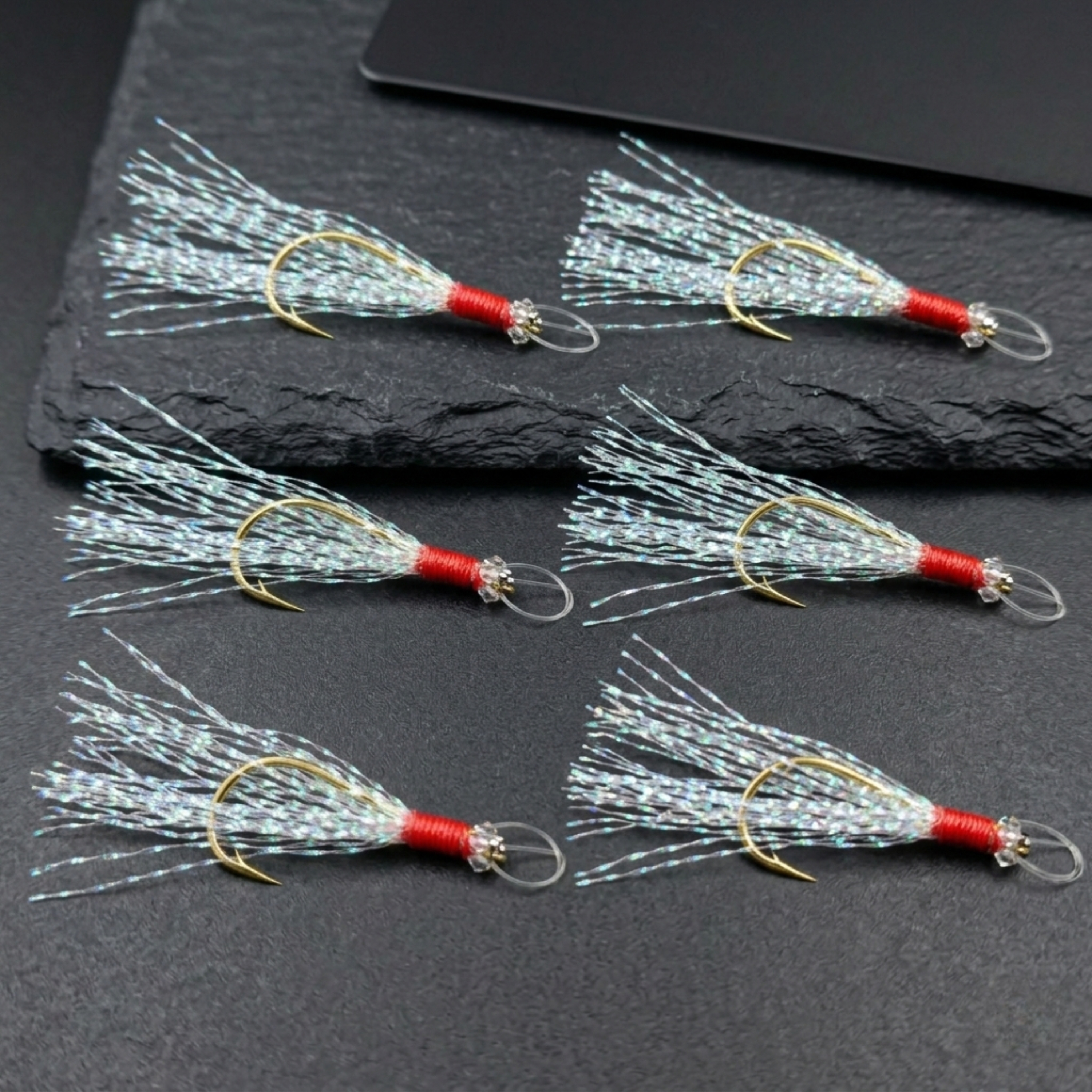 High Carbon Fishing Hooks with Luminous Glow Beads for Saltwater Fishing of Mackerel Set of 6