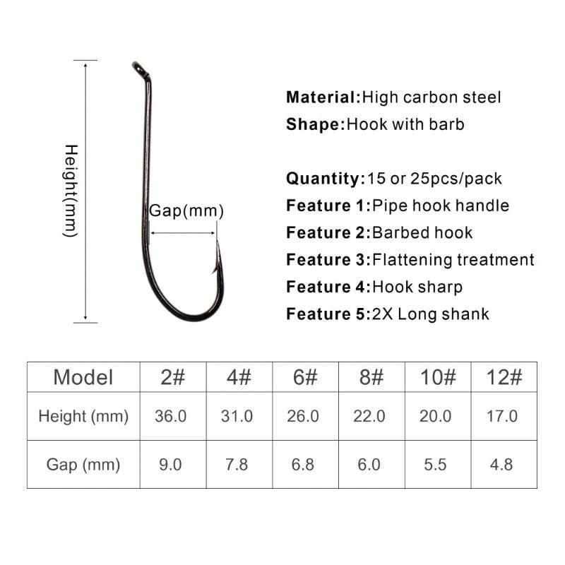 Black Nickel High Carbon Steel Long Shank Hook - USA Fish Bait