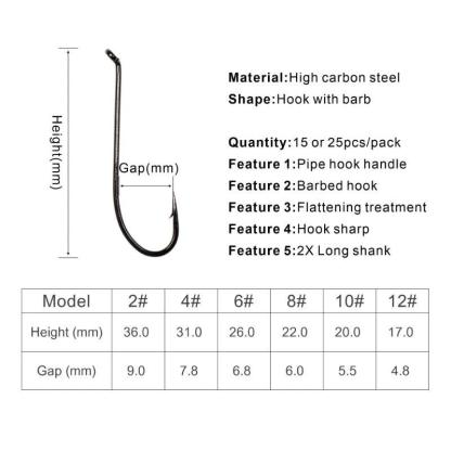Black Nickel High Carbon Steel Long Shank Hook - USA Fish Bait