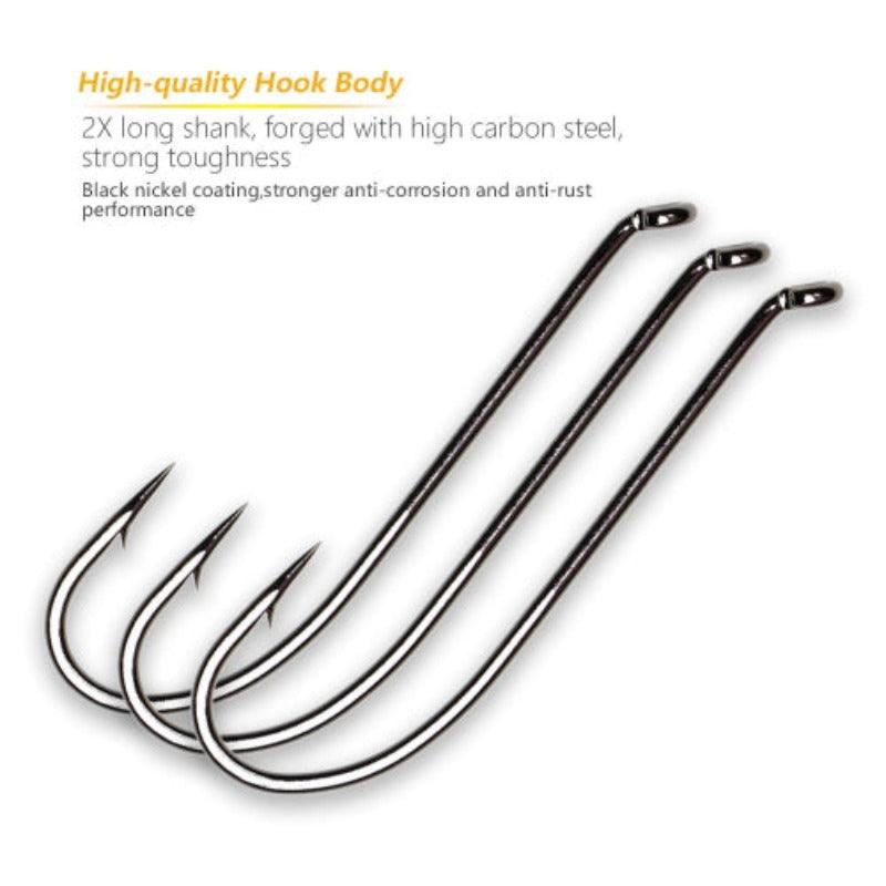 Black Nickel High Carbon Steel Long Shank Hook - USA Fish Bait