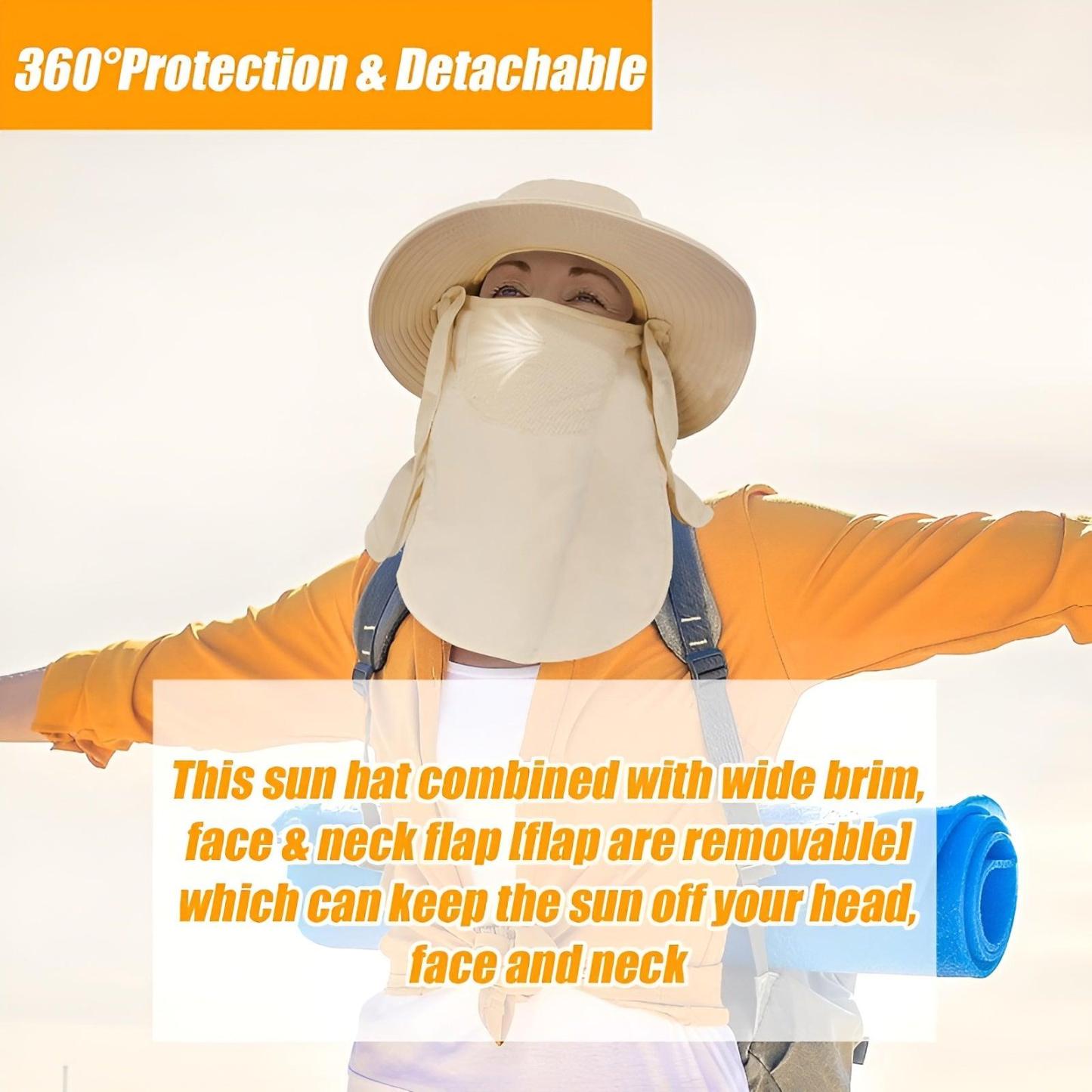 Outdoor Wide Brim Hat With Detachable Cover And Flap-USA Fish Bait