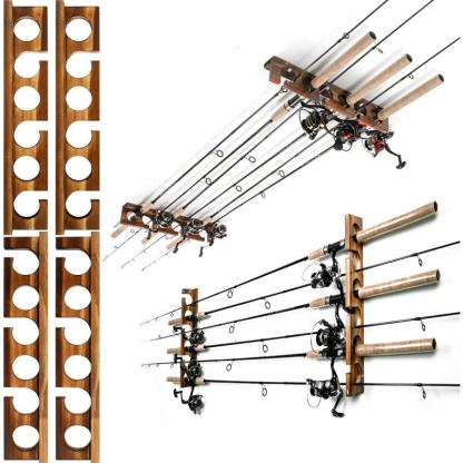Wall And Ceiling Mounted Wooden Rod Rack For Fishing Gear Storage - USA Fish Bait