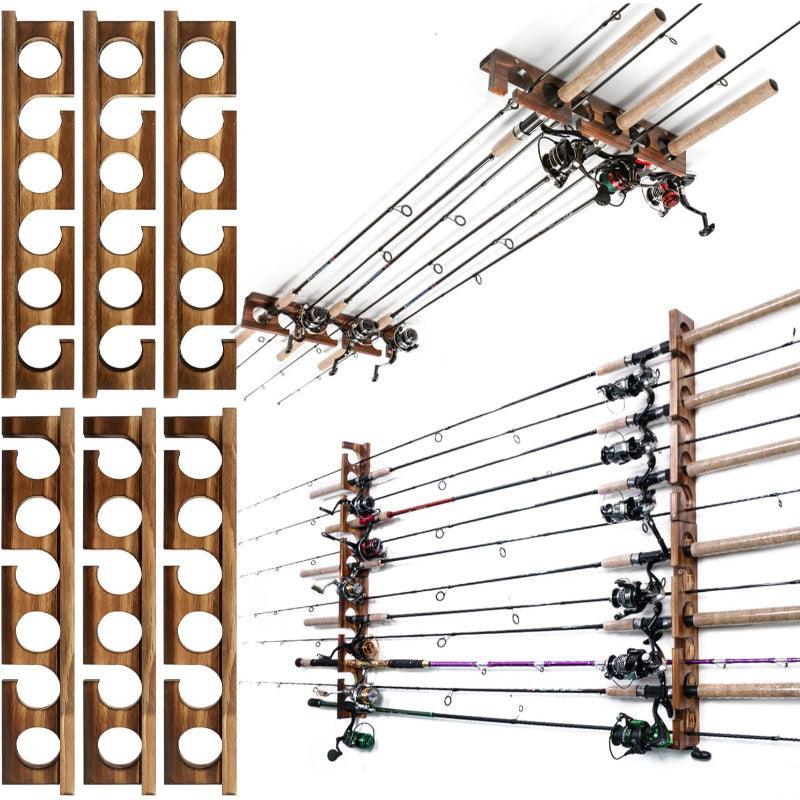 Wall And Ceiling Mounted Wooden Rod Rack For Fishing Gear Storage - USA Fish Bait
