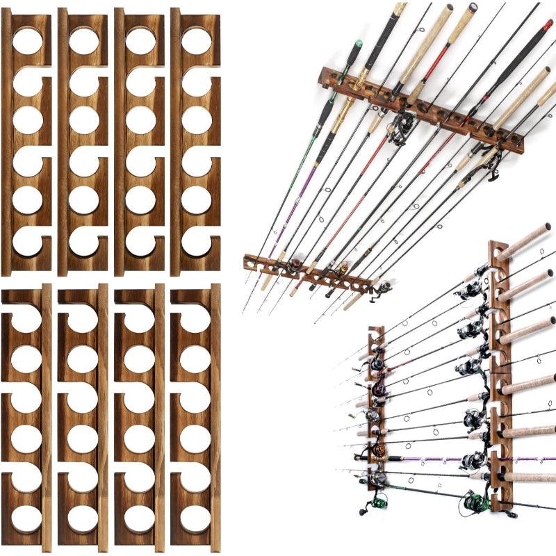 Wall And Ceiling Mounted Wooden Rod Rack For Fishing Gear Storage - USA Fish Bait