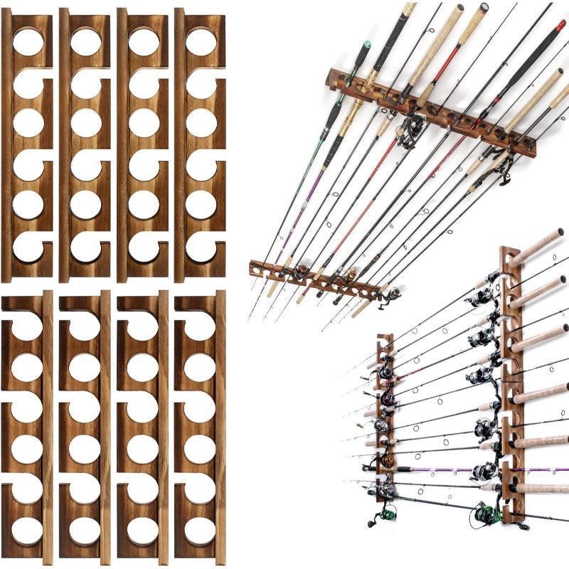 Wall And Ceiling Mounted Wooden Rod Rack For Fishing Gear Storage - USA Fish Bait
