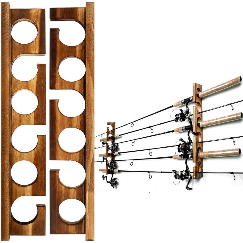 Wall And Ceiling Mounted Wooden Rod Rack For Fishing Gear Storage - USA Fish Bait