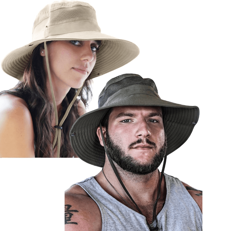 Pack Of Two Wide Brim Sun Hat With Mesh Ventilation For Adventure-USA Fish Bait