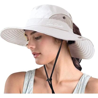 Wide Brim Sun Hat With Ponytail Opening And Adjustable Fit - USA Fish Bait