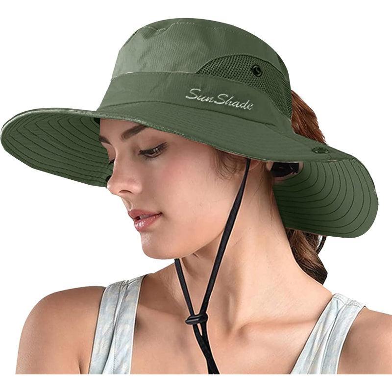 Wide Brim Sun Hat With Ponytail Opening And Adjustable Fit - USA Fish Bait