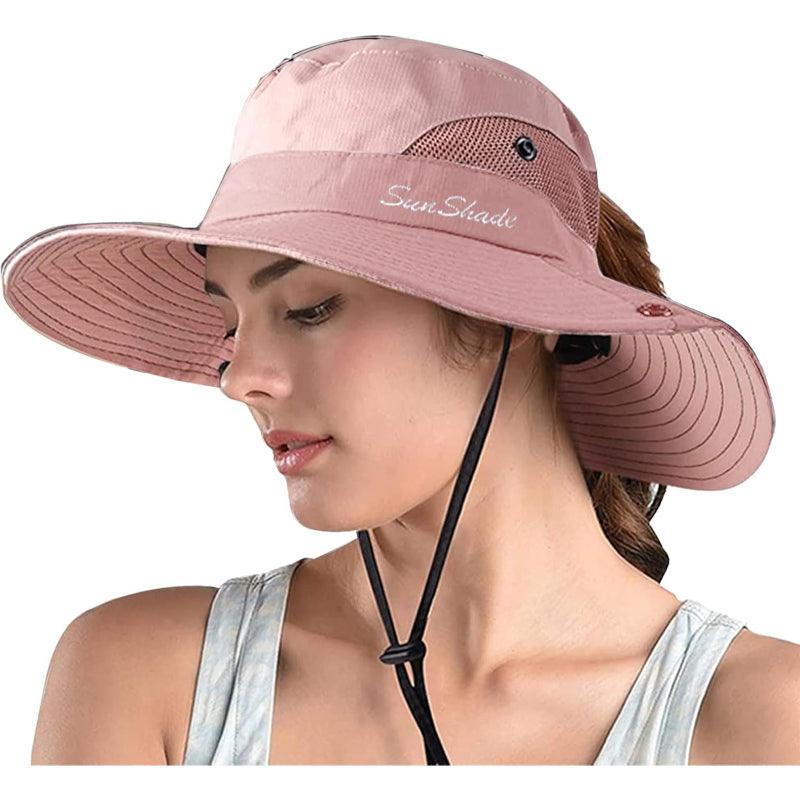 Wide Brim Sun Hat With Ponytail Opening And Adjustable Fit - USA Fish Bait