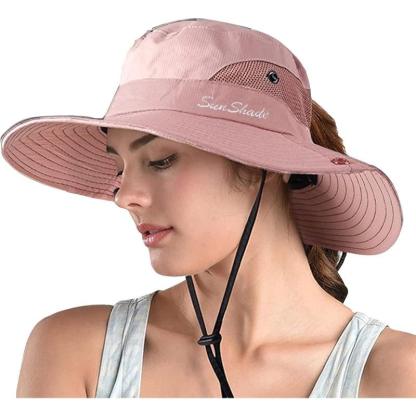 Wide Brim Sun Hat With Ponytail Opening And Adjustable Fit - USA Fish Bait