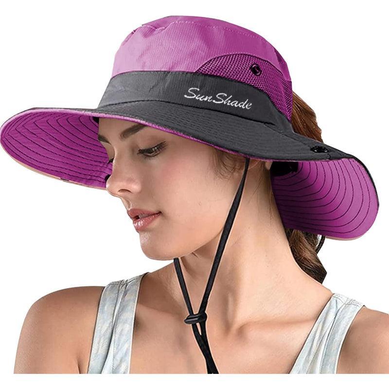 Wide Brim Sun Hat With Ponytail Opening And Adjustable Fit - USA Fish Bait