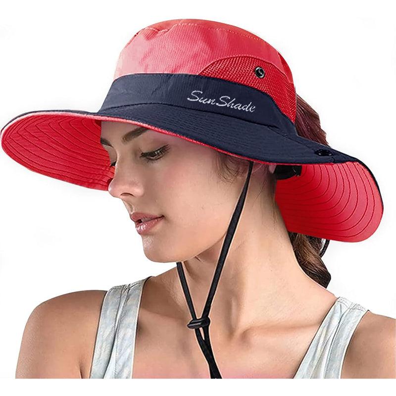 Wide Brim Sun Hat With Ponytail Opening And Adjustable Fit - USA Fish Bait