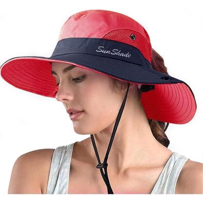 Wide Brim Sun Hat With Ponytail Opening And Adjustable Fit - USA Fish Bait