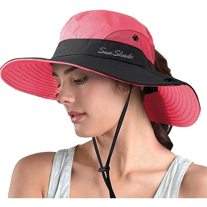 Wide Brim Sun Hat With Ponytail Opening And Adjustable Fit - USA Fish Bait