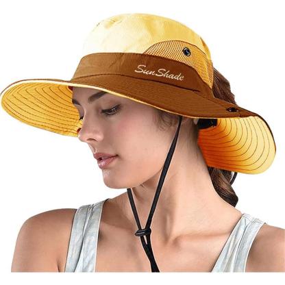 Wide Brim Sun Hat With Ponytail Opening And Adjustable Fit - USA Fish Bait