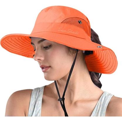 Wide Brim Sun Hat With Ponytail Opening And Adjustable Fit - USA Fish Bait