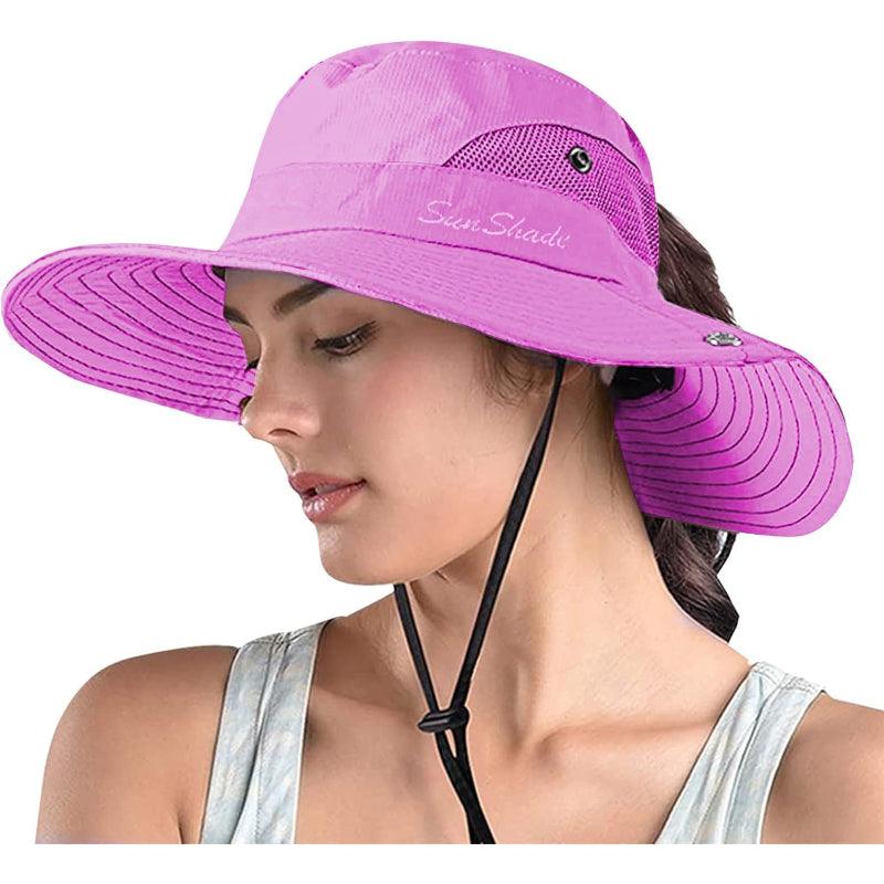 Wide Brim Sun Hat With Ponytail Opening And Adjustable Fit - USA Fish Bait