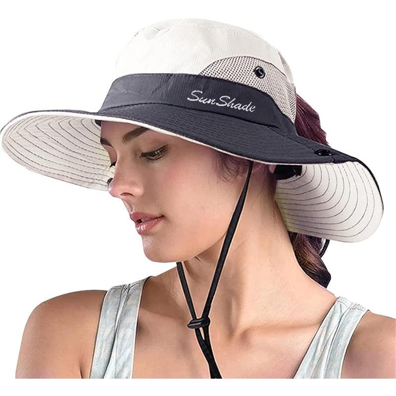 Wide Brim Sun Hat With Ponytail Opening And Adjustable Fit - USA Fish Bait