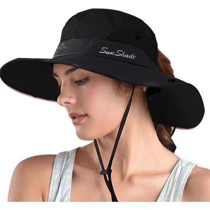 Wide Brim Sun Hat With Ponytail Opening And Adjustable Fit - USA Fish Bait