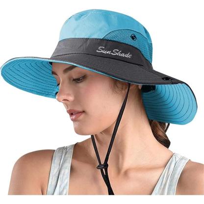 Wide Brim Sun Hat With Ponytail Opening And Adjustable Fit - USA Fish Bait