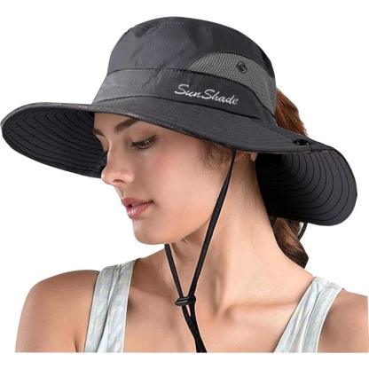Wide Brim Sun Hat With Ponytail Opening And Adjustable Fit - USA Fish Bait