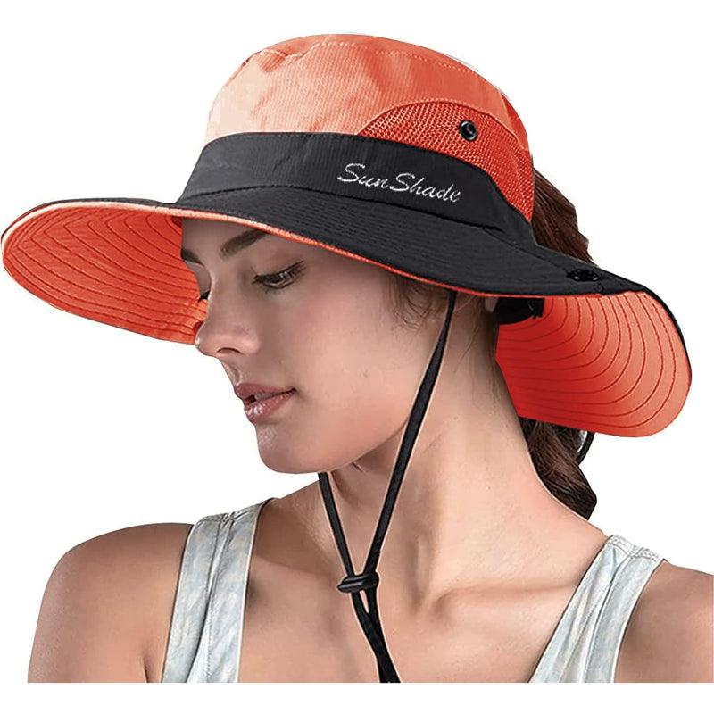Wide Brim Sun Hat With Ponytail Opening And Adjustable Fit - USA Fish Bait