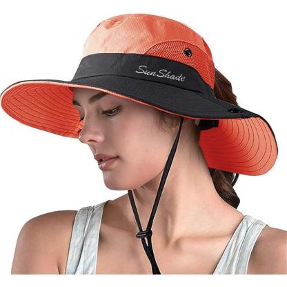 Wide Brim Sun Hat With Ponytail Opening And Adjustable Fit - USA Fish Bait