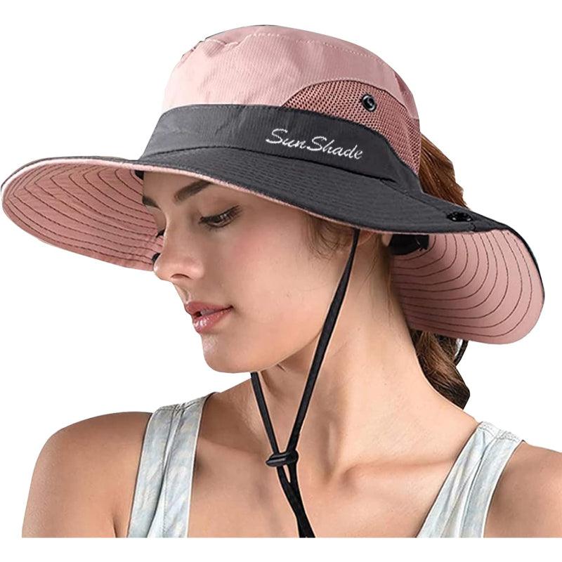 Wide Brim Sun Hat With Ponytail Opening And Adjustable Fit - USA Fish Bait