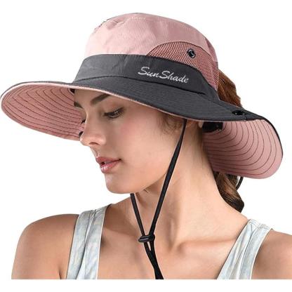 Wide Brim Sun Hat With Ponytail Opening And Adjustable Fit - USA Fish Bait