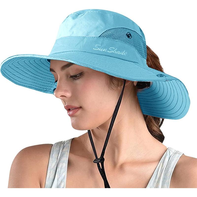 Wide Brim Sun Hat With Ponytail Opening And Adjustable Fit - USA Fish Bait