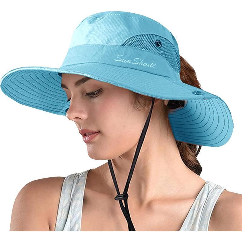 Wide Brim Sun Hat With Ponytail Opening And Adjustable Fit - USA Fish Bait
